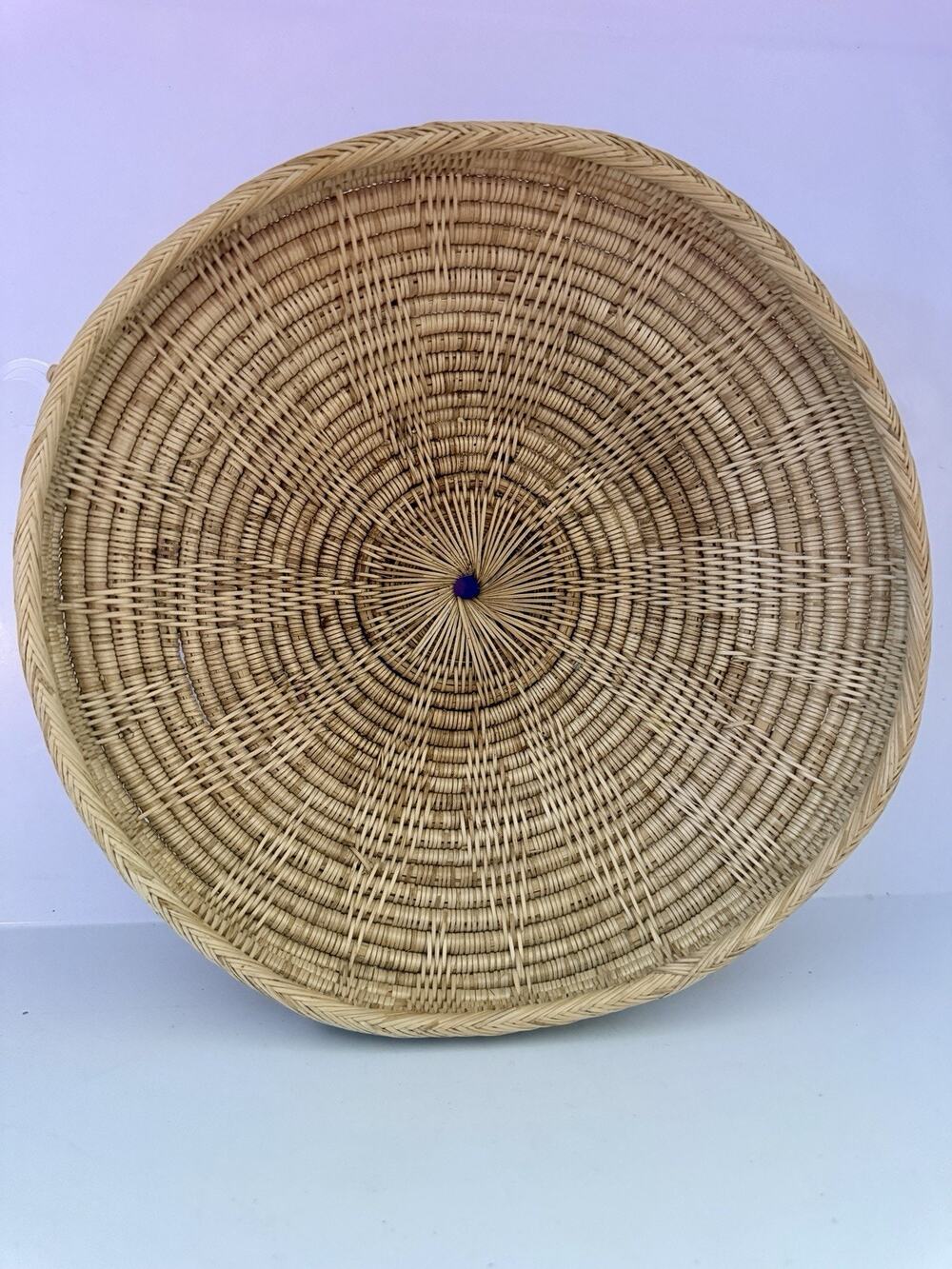 Vtg Asian Woven Bamboo Winnowing Grain Drying Basket 9.75” Bamboo Ring Bottom